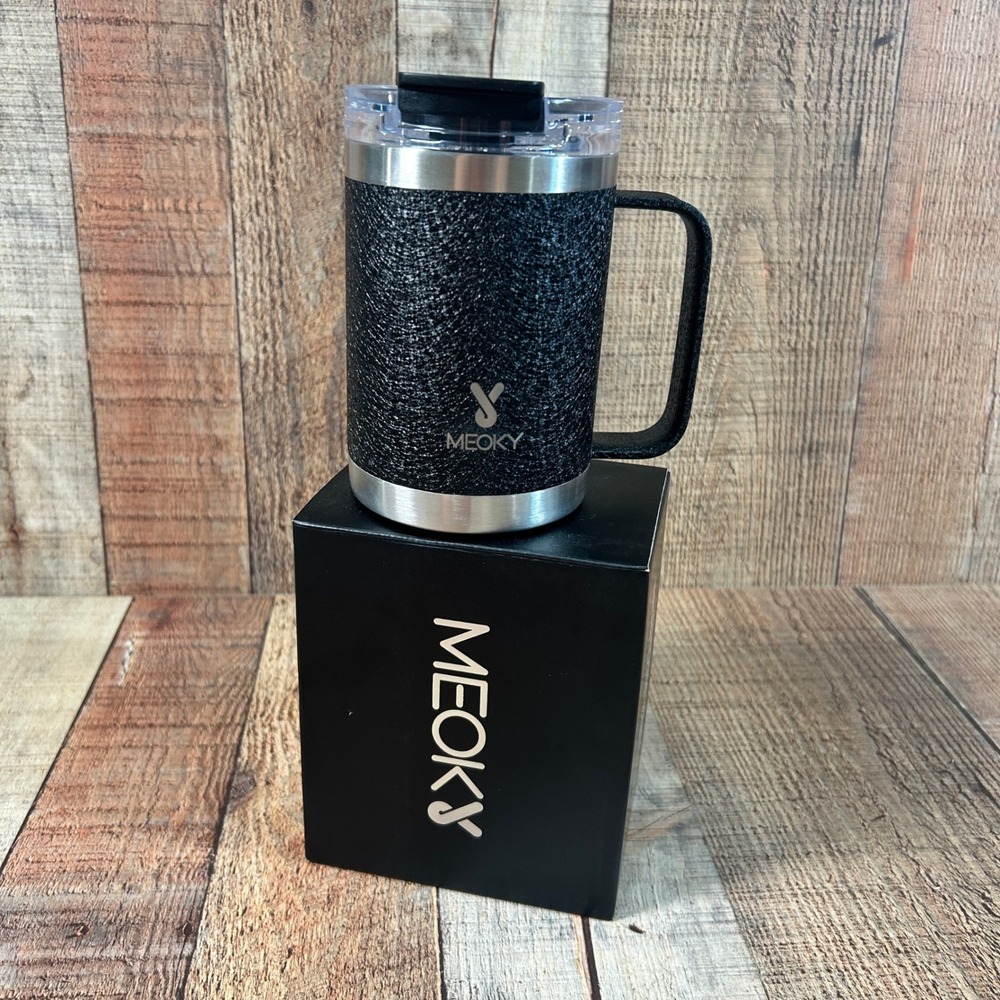 MEOKY Black Hammered Stainless Steel 14oz Coffee Mug Duo 2-in-1 Lid Travel Cup